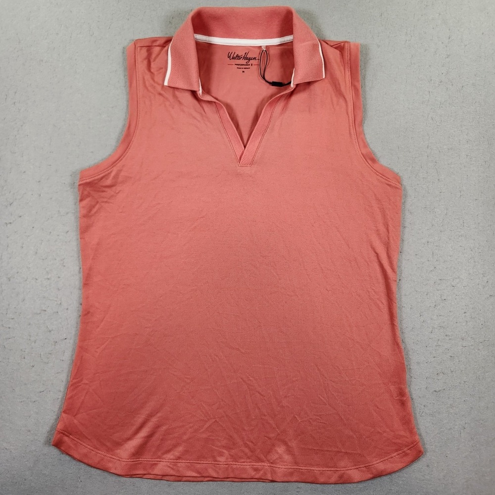 Walter Hagen Performance Womens M Sleeveless Golf Polo Shirt Pink V-Neck NWT
